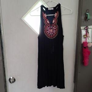 THML Black Dress with Pink Embroidery